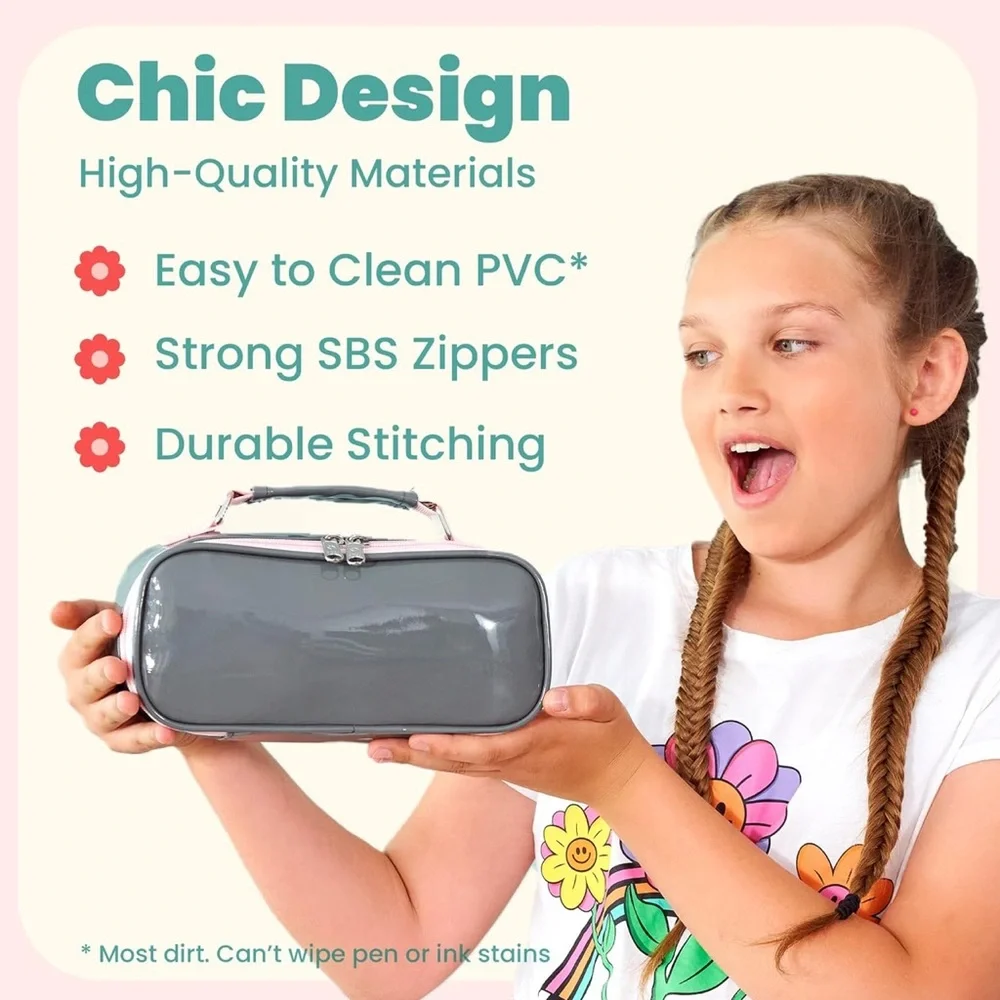 Ombu Large Capacity Pencil Case With Handle & Compartments For Adult & Kids